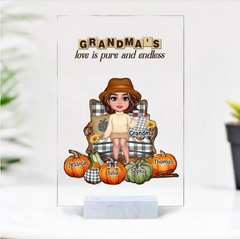 "Personalized Grandma's Autumn Pumpkin Plaque, Poster, Keychain, Ornament, Pillow & Blanket and Cup - A Heartwarming Gift for Loved Ones"