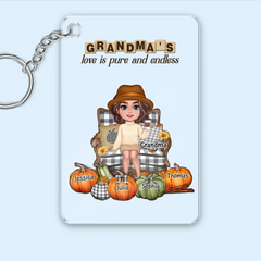 "Personalized Grandma's Autumn Pumpkin Plaque, Poster, Keychain, Ornament, Pillow & Blanket and Cup - A Heartwarming Gift for Loved Ones"