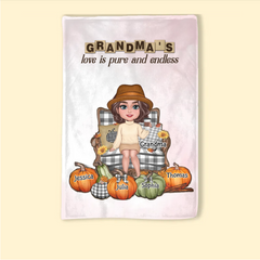 "Personalized Grandma's Autumn Pumpkin Ornament, Poster, Keychain, Plaque, Pillow & Blanket and Cup - A Heartwarming Gift for Loved Ones"