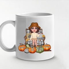 "Personalized Grandma's Autumn Pumpkin Ornament, Poster, Keychain, Plaque, Pillow & Blanket and Cup - A Heartwarming Gift for Loved Ones"