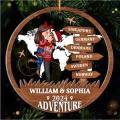 Adventure Kissing Couple Personalized 2-Layer Acrylic Ornament, Christmas Gift For Couple, Gift For Travelers