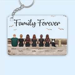 "Beach Landscape Family Sitting Back View Acrylic Or Wooden Car Hanger, Perfect Gift for Father's Day, for Dad or Grandpa"