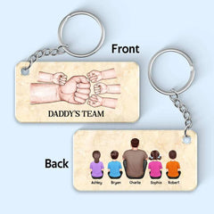 "Beach Landscape Family Sitting Back View Acrylic Or Wooden Keychain, Perfect Gift for Father's Day, for Dad or Grandpa"