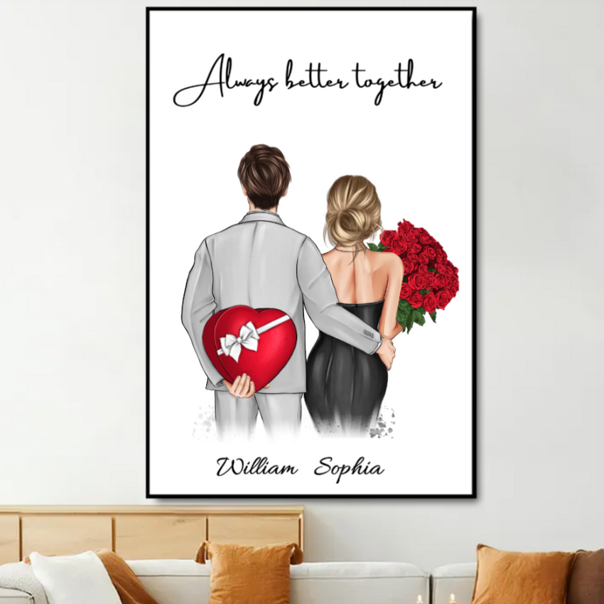 "Hearts in Harmony" - 'Always Better Together' Personalized Couple Poster/Canvas - A Sentimental Anniversary Gift