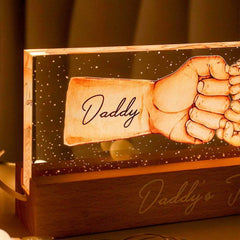 "Strength of Daddy's Team" - Personalized Fist Bump Acrylic LED Night Light Plaque - Ideal Father's Day Tribute