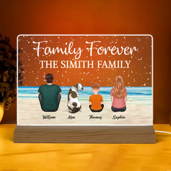 "Beach Landscape Family Sitting Back View LED Night Light Or Acrylic Or Wooden Plaque, Perfect Gift for Father's Day, for Dad or Grandpa"