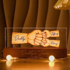 "Strength of Daddy's Team" - Personalized Fist Bump Acrylic LED Night Light Plaque - Ideal Father's Day Tribute