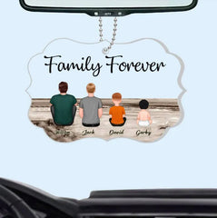 "Beach Landscape Family Sitting Back View Wooden Or Acrylic Car Hanger, Perfect Gift for Father's Day, for Dad or Grandpa"