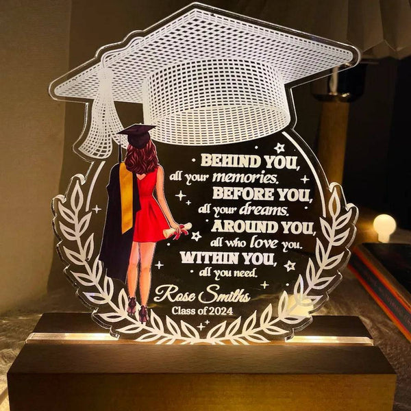 "Personalized 'Behind You All Your Memories' Graduation Gift Custom Shape Warm LED Night Light Plaque"